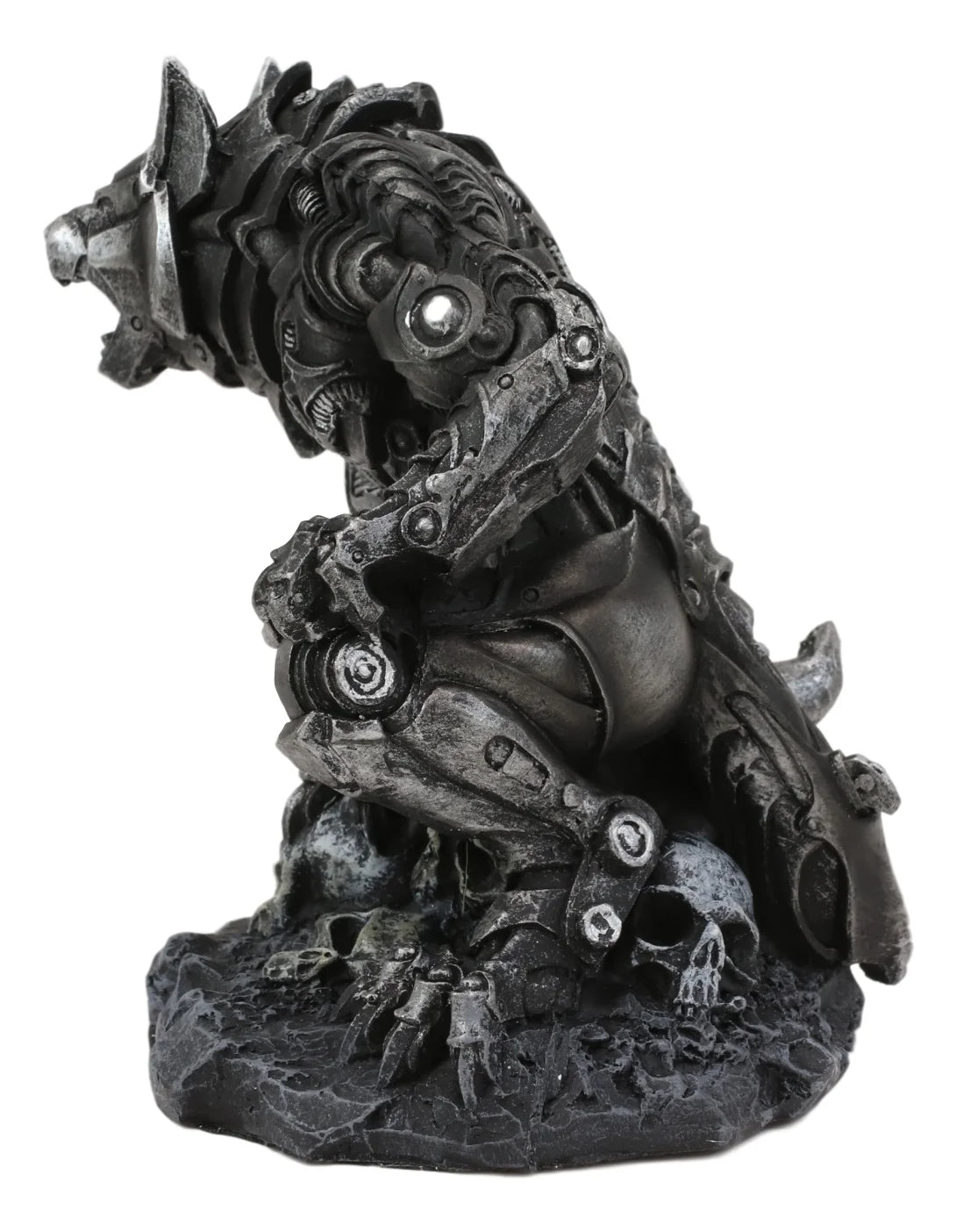 Steampunk Robotic Werewolf Crushing Skull Statue Figurine U179