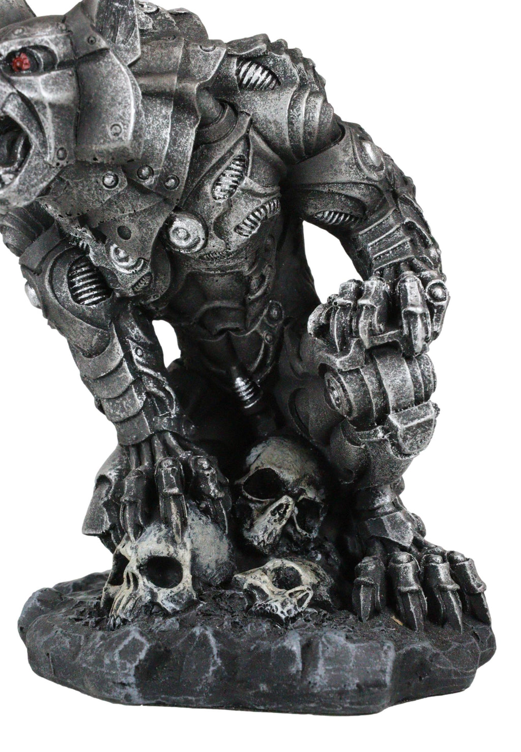 Steampunk Robotic Werewolf Crushing Skull Statue Figurine U179