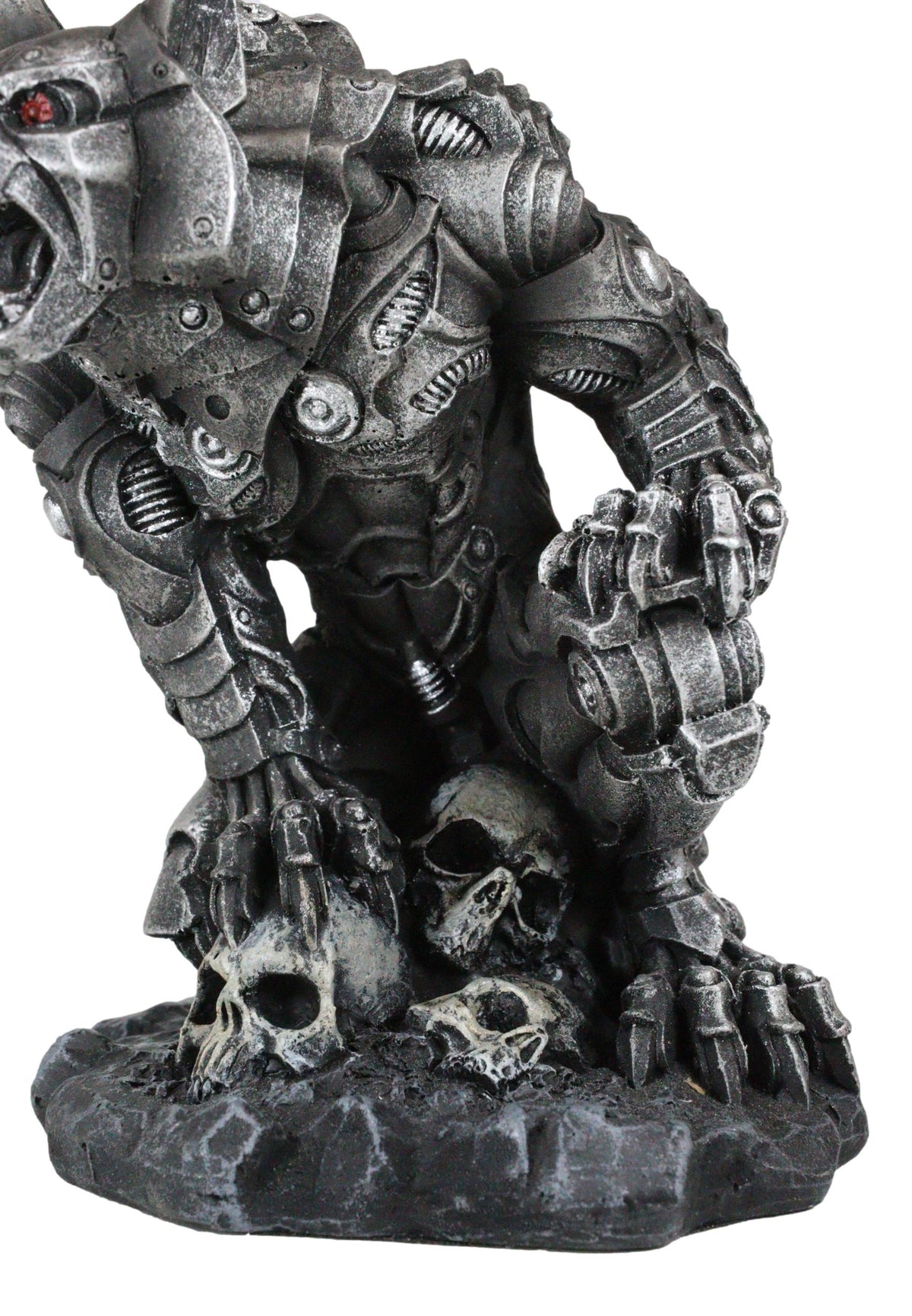Steampunk Robotic Werewolf Crushing Skull Statue Figurine U179