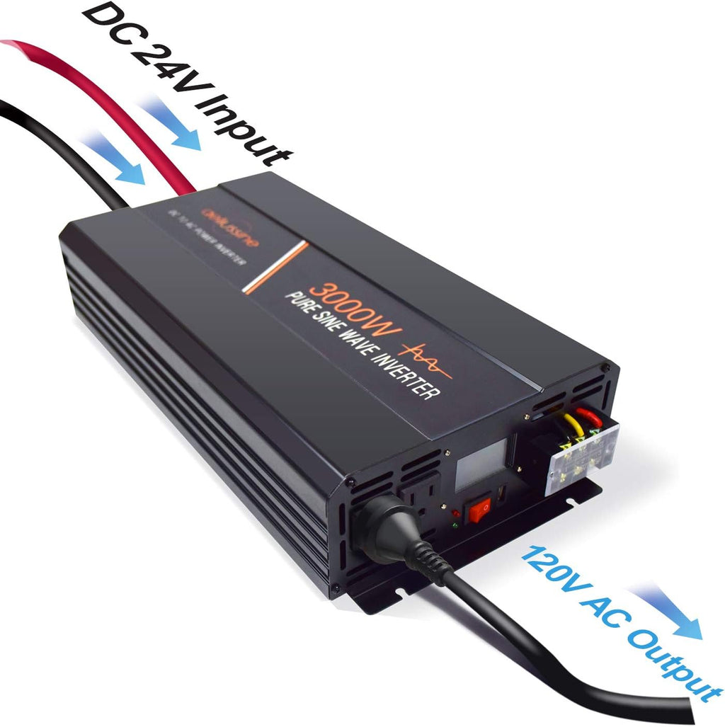 3000 Watt Pure Sine Wave Power Inverter 24 Volt DC to AC 110V 120V with LCD Display Remote Switch A5295