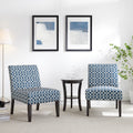 3pc Blue Fabric Upholstered Side Table and 2 Chairs J70330