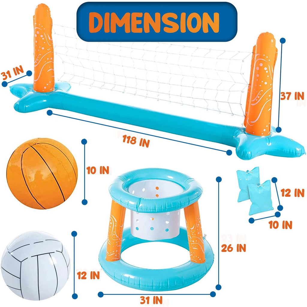 Light Blue Inflatable Pool Volleyball Set with Basketball Hoops C41112