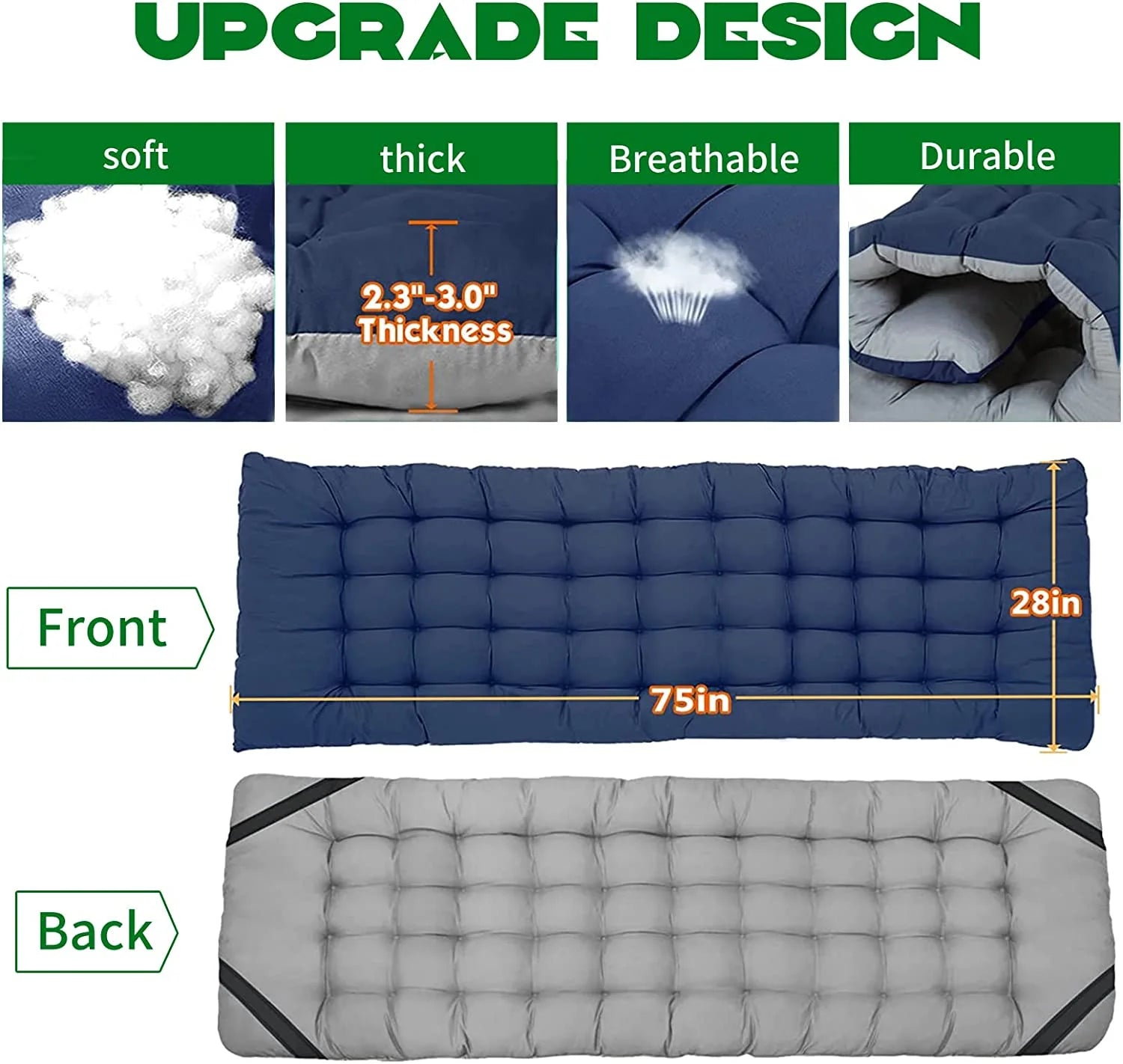 Camping Cot with 2 Sided Mattress & Carry Bag, 75"*28" Portable Folding Cot S4594