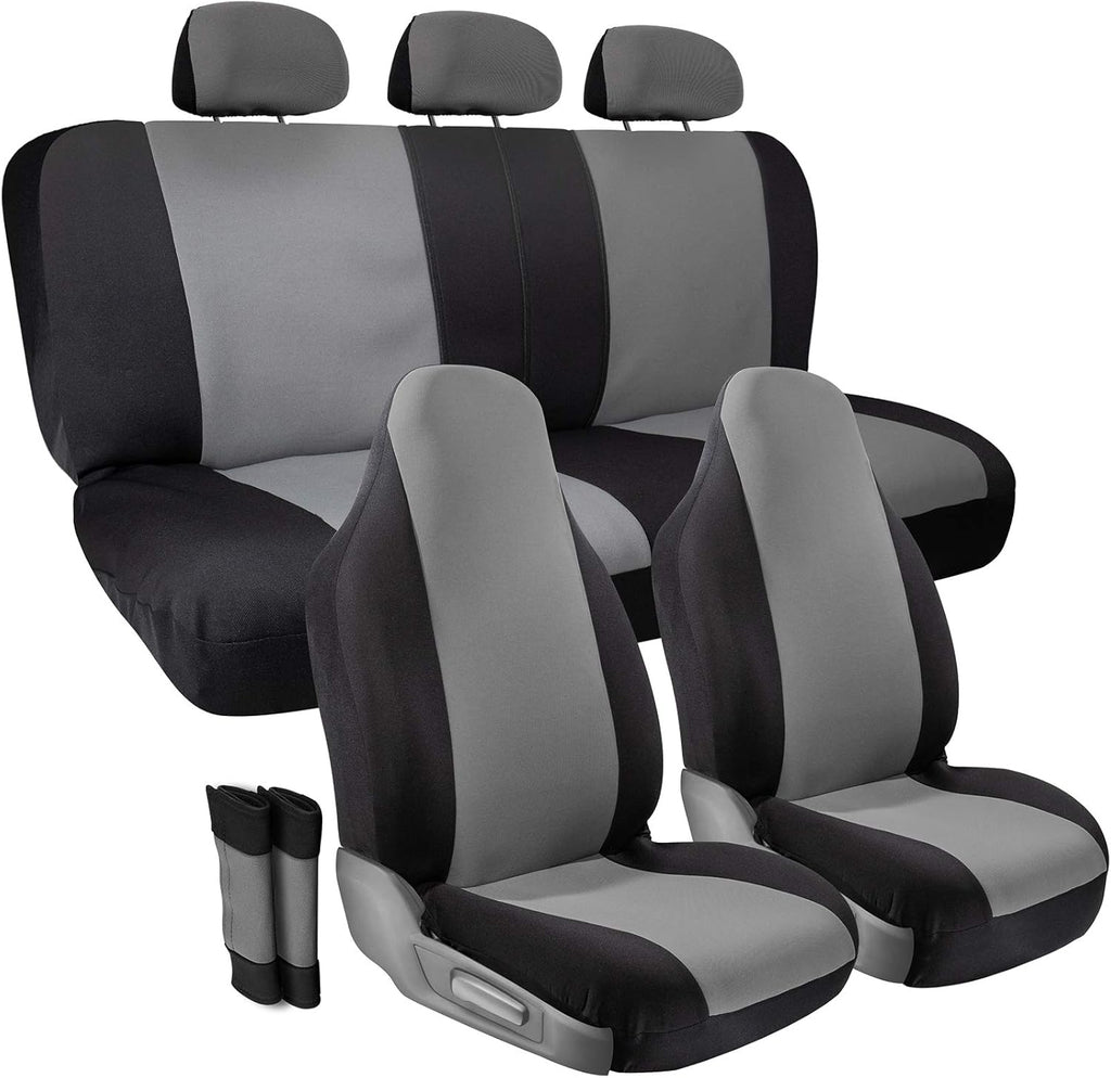 PU Leather Solid Beige Car Seat Cover, 10 pc Full Set Pack of 2 F42339