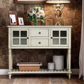Antique Gray Console Table with Glass Doors and Drawers E6934