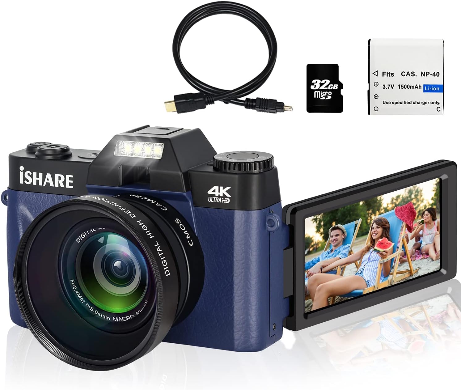 48MP 4K Digital Camera with 3.0 Inch 180° Flip Screen WiFi Camcorder with Wide-Angle Lens and 32GB Memory Card U55959