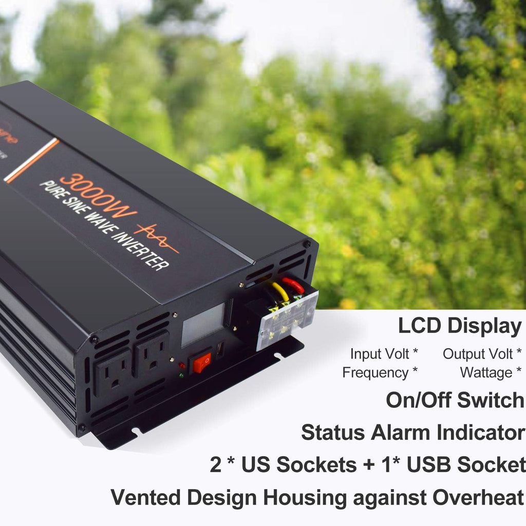 3000 Watt Pure Sine Wave Power Inverter 24 Volt DC to AC 110V 120V with LCD Display Remote Switch A5295