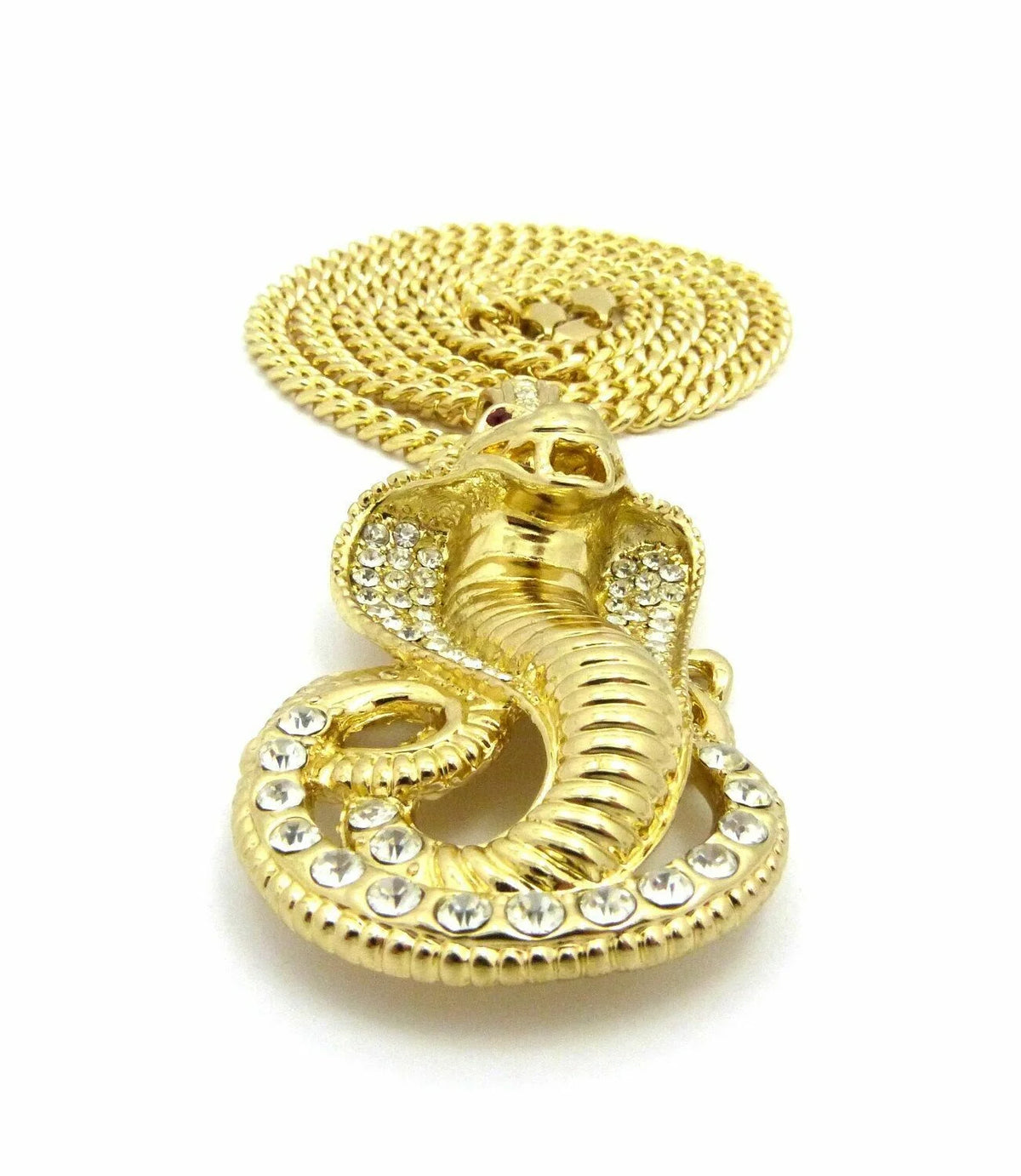 Gold Plated Cubic Zirconia Snake Pendant & 30" Cuban Chain Necklace U569991