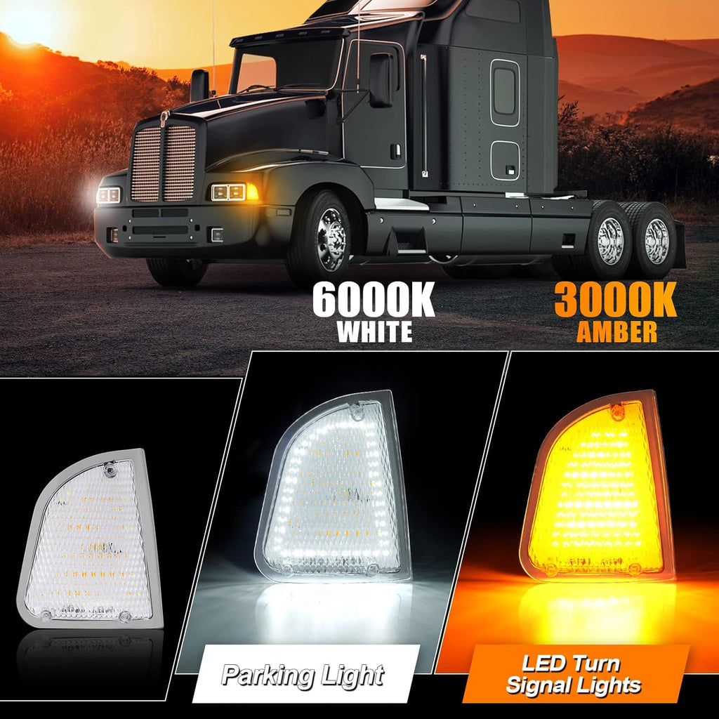 Front LED Turn Signal and Parking Lights Assembly, Amber and White, Clear Lens, Pack of 2 Z411069
