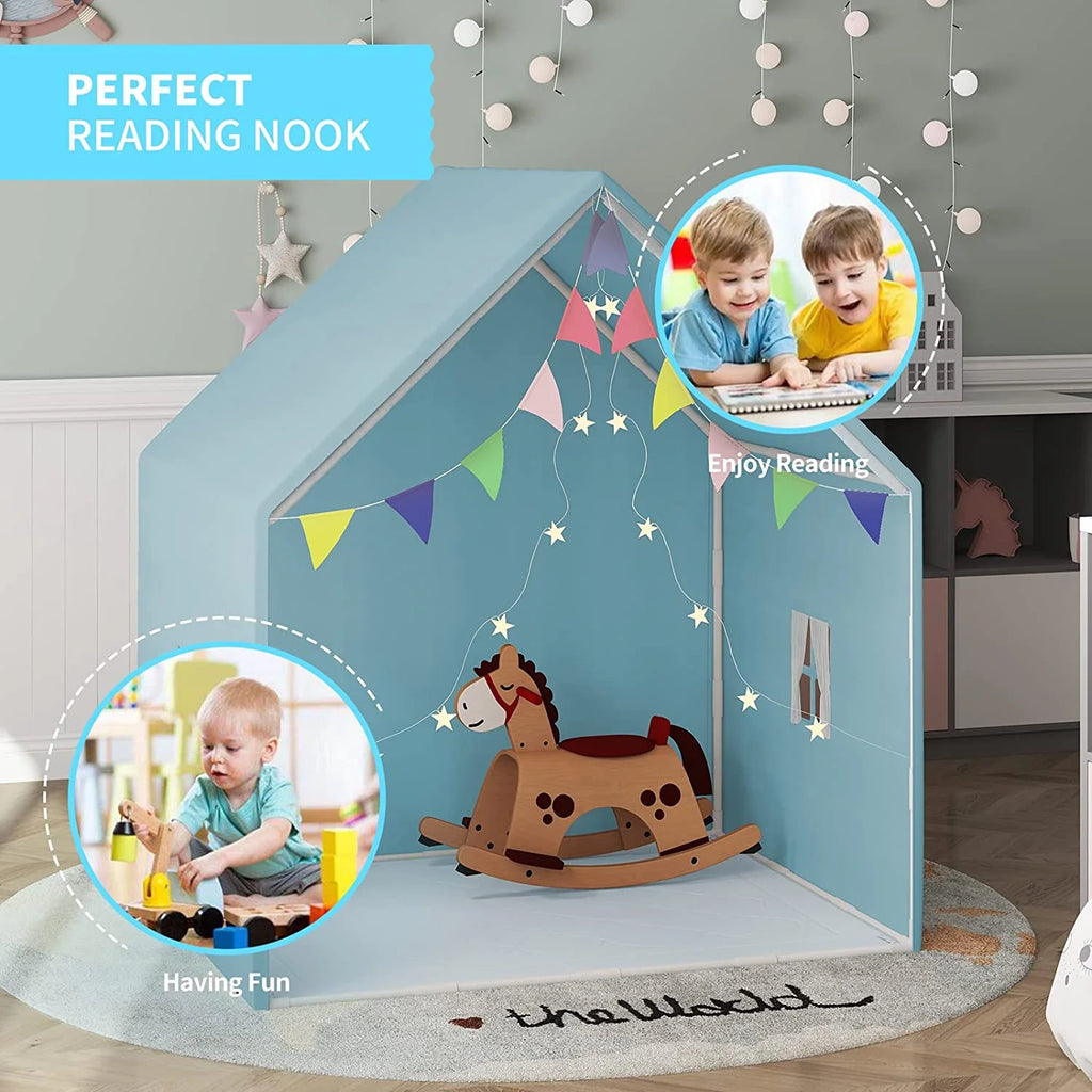 Blue Kids Play Tent with Star Lights and Washable Floor Mats F848071