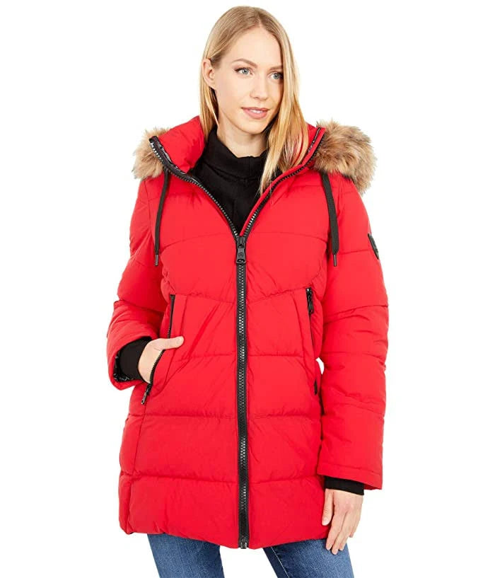 Heavy Puffer with Stretch and Faux Fur Hood F76248