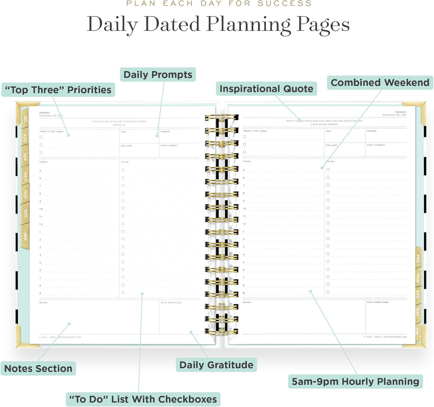 Black Stripe Spiral Bound Daily Planner A8152