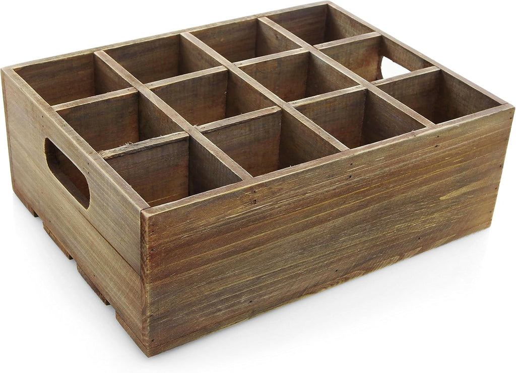 Vintage Finish Rustic Brown Wood 12 Slot Beer Bottle Serving Crate with Carrying Handles Pack of 2 G246