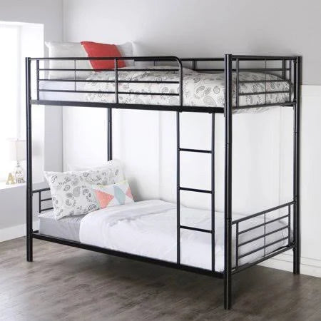 Twin-over-Twin Bunk Bed with Metal Frame and Ladder, Black I4667