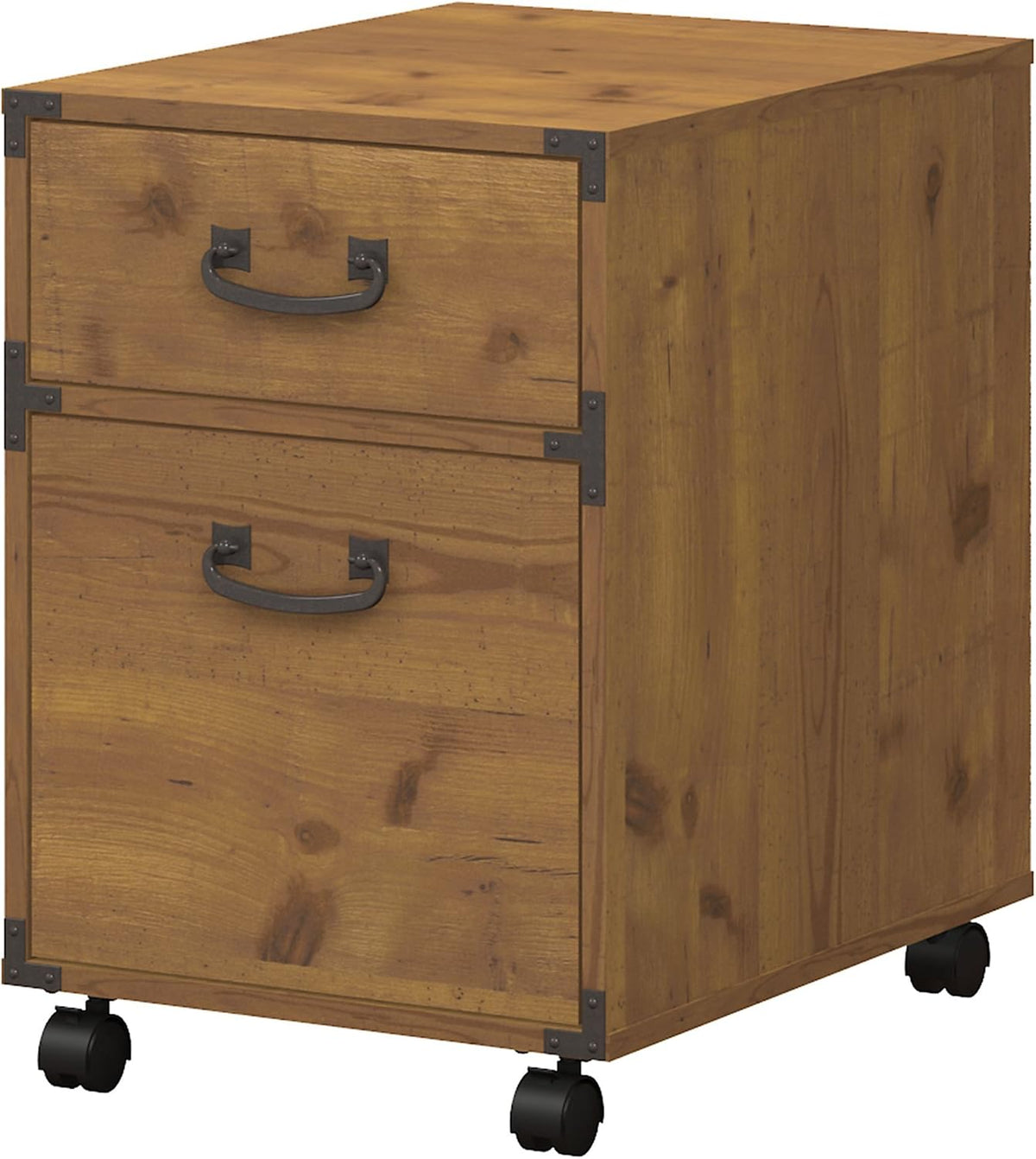 Vintage Golden Pine 2 Drawer Mobile File Cabinet A135