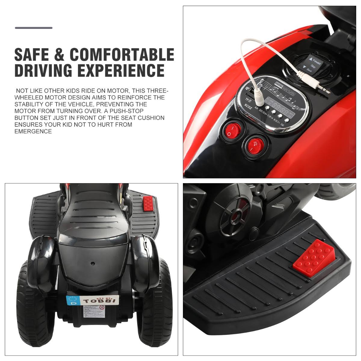 Red Three-Wheeled Kids Ride on Motorcycle Y4496