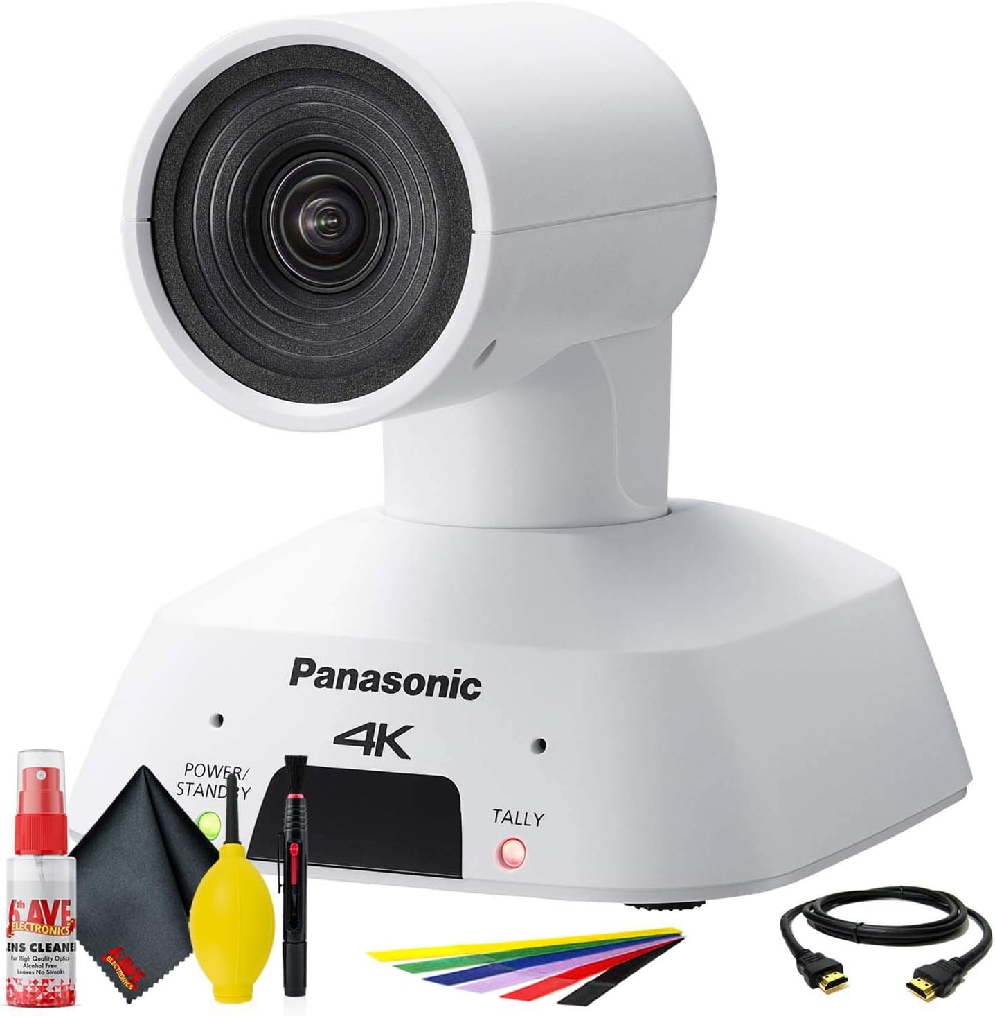 White 4K PTZ Camera with HDMI, USB, Cleaning Set, HDMI Cable, Velcro Straps V9482