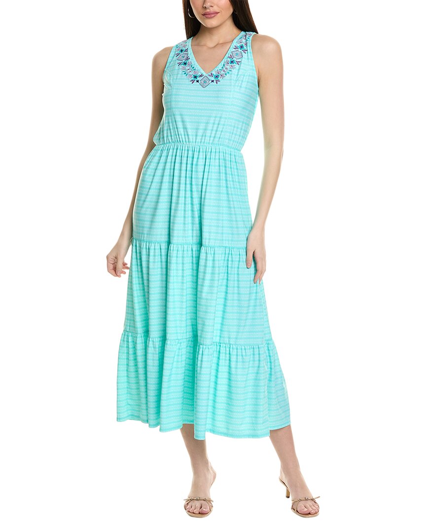 Embroidered Tiered Maxi Dress, M, Blue Z244168