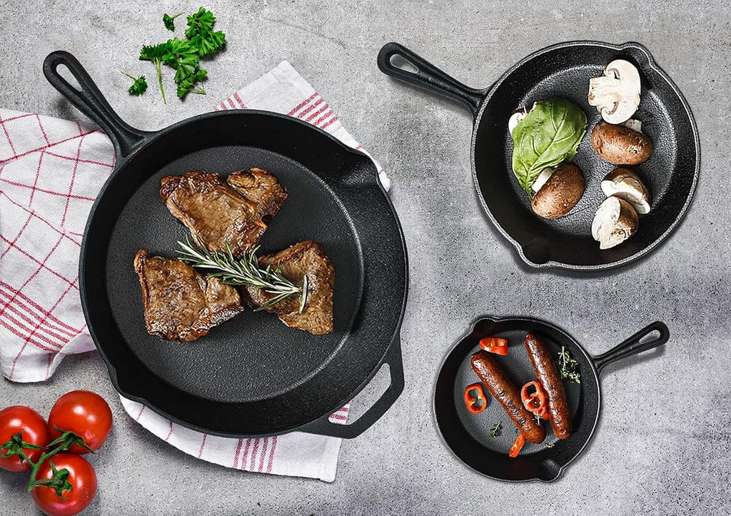 Cast Iron Skillet 3-Pack Set (8, 10, 12) Pre-Seasoned Cookware V686675