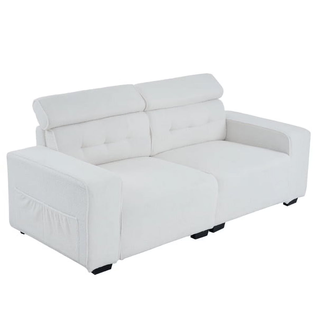 Off-White Teddy Velvet 2-Seat Sofa Bed with Detachable Armrests D263660