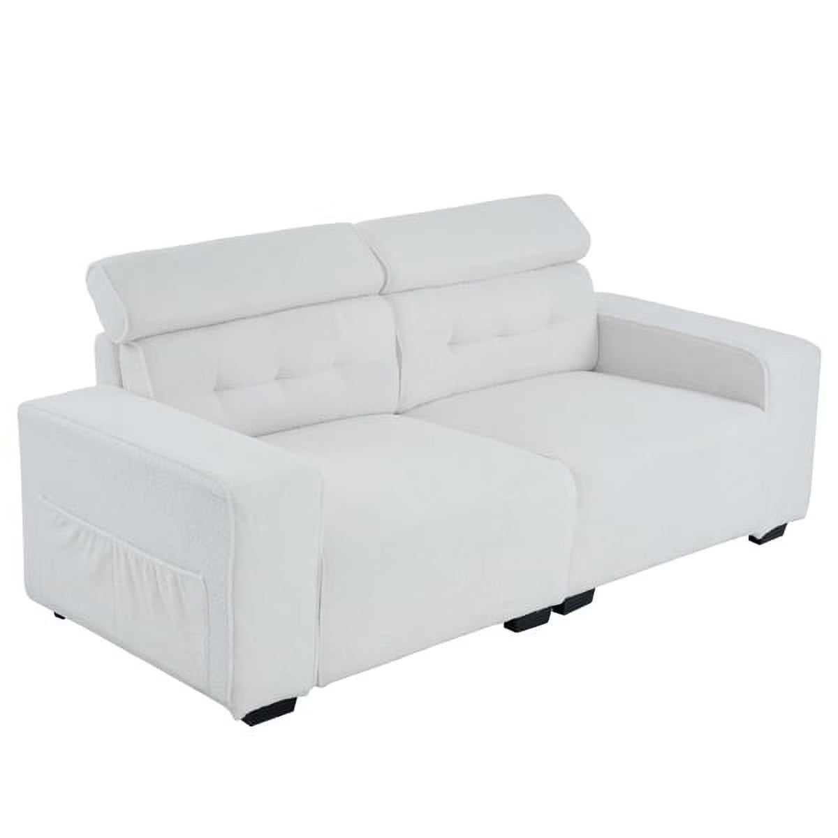 Off-White Teddy Velvet 2-Seat Sofa Bed with Detachable Armrests D263660