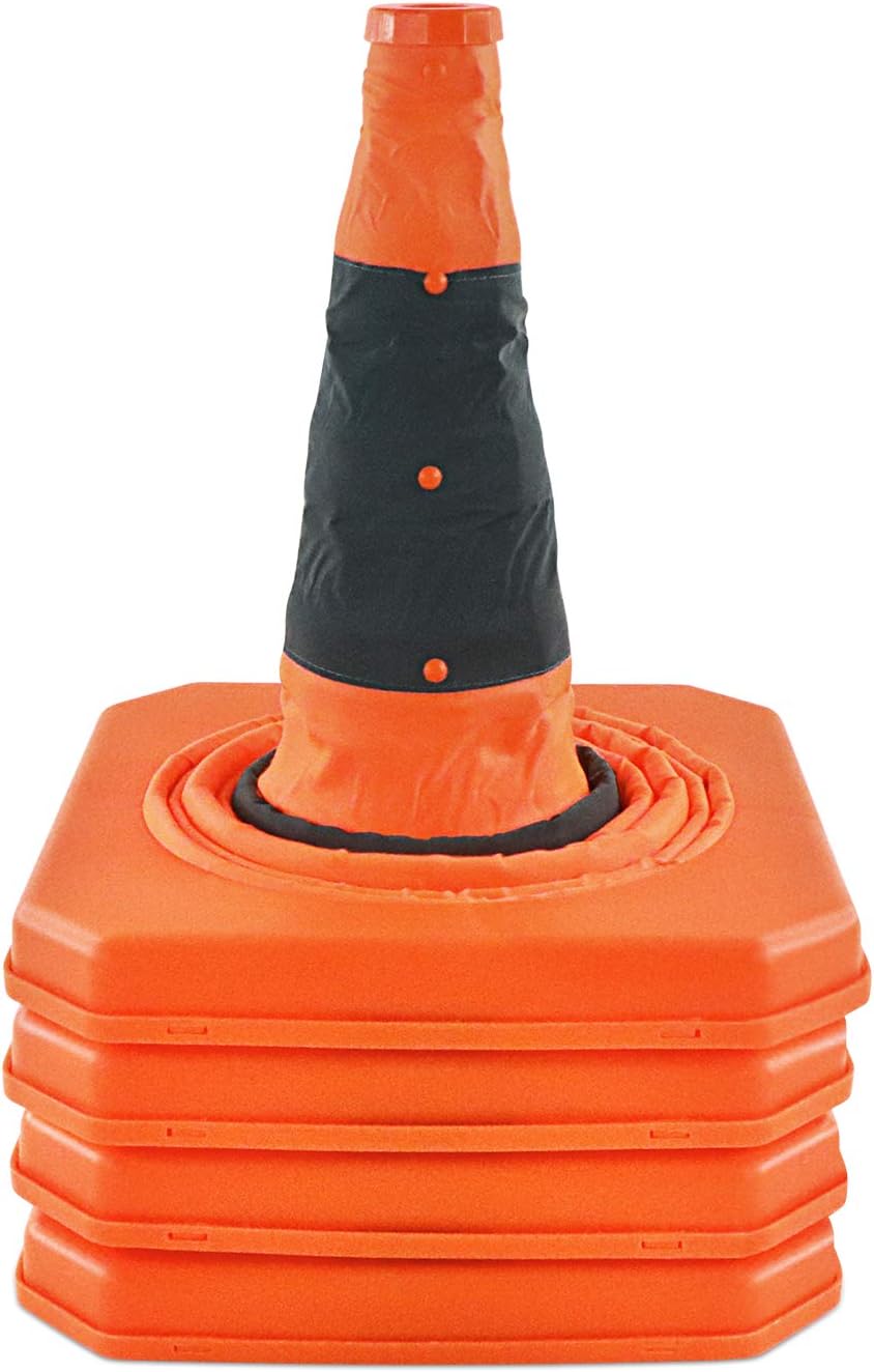 4 Pack Orange Collapsible Traffic Cones with LED Light B642