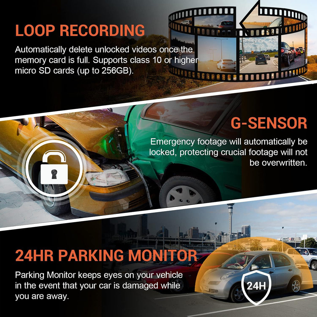 2.4" LCD FHD 1080p 170 Degree Wide Angle Dual Channel Dash Cam with Rear Camera F35791