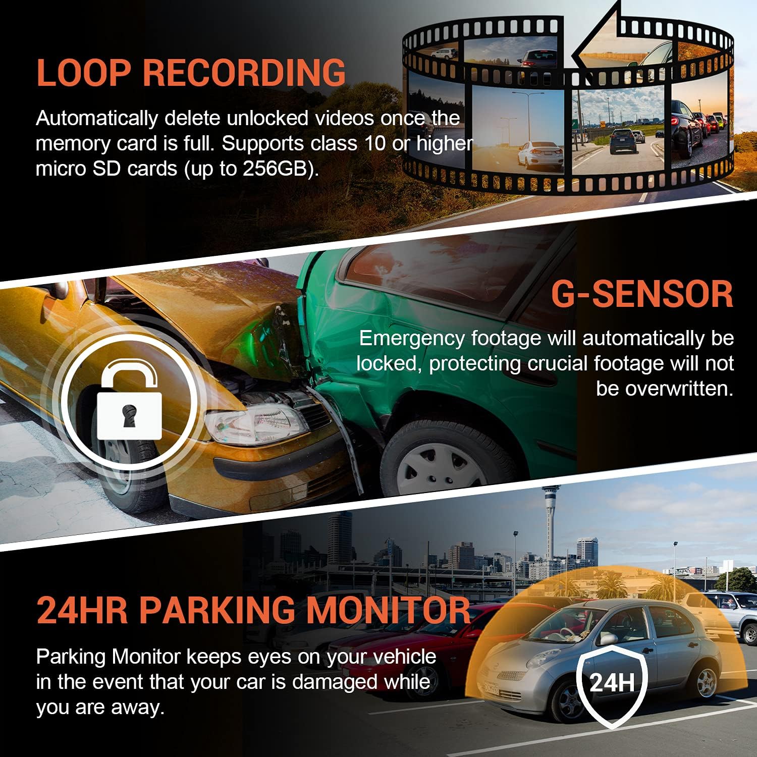 2.4" LCD FHD 1080p 170 Degree Wide Angle Dual Channel Dash Cam with Rear Camera F35791