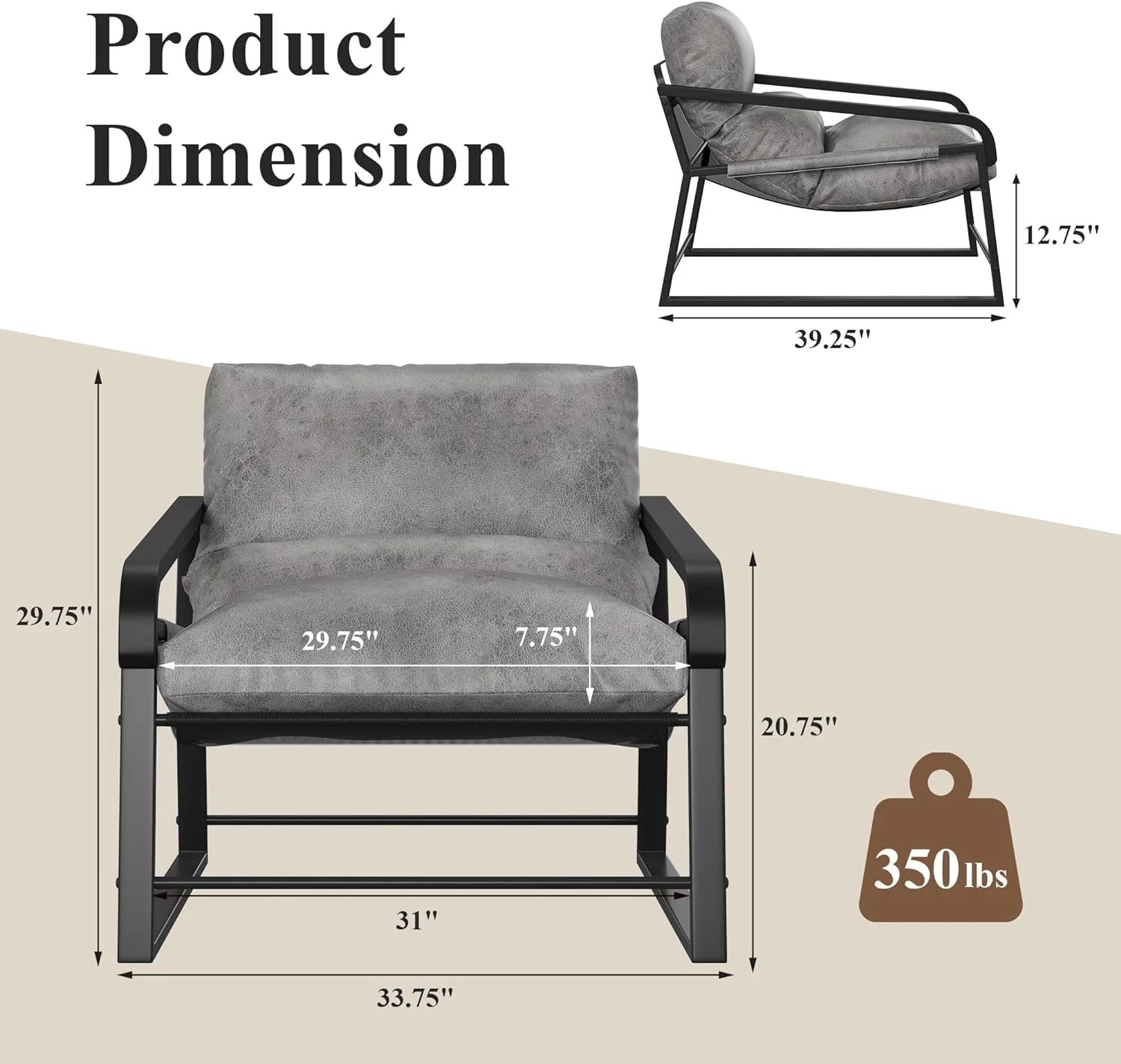 Gray Upholstered Accent Arm Chair with Metal Frame Q820527