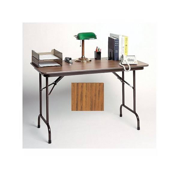 Melamine Folding Table 18 in. x 48 in. Med Oak D837