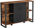 Rustic Brown and Black Steel Frame Buffet Cabinet with Drawer and Shelves T49802