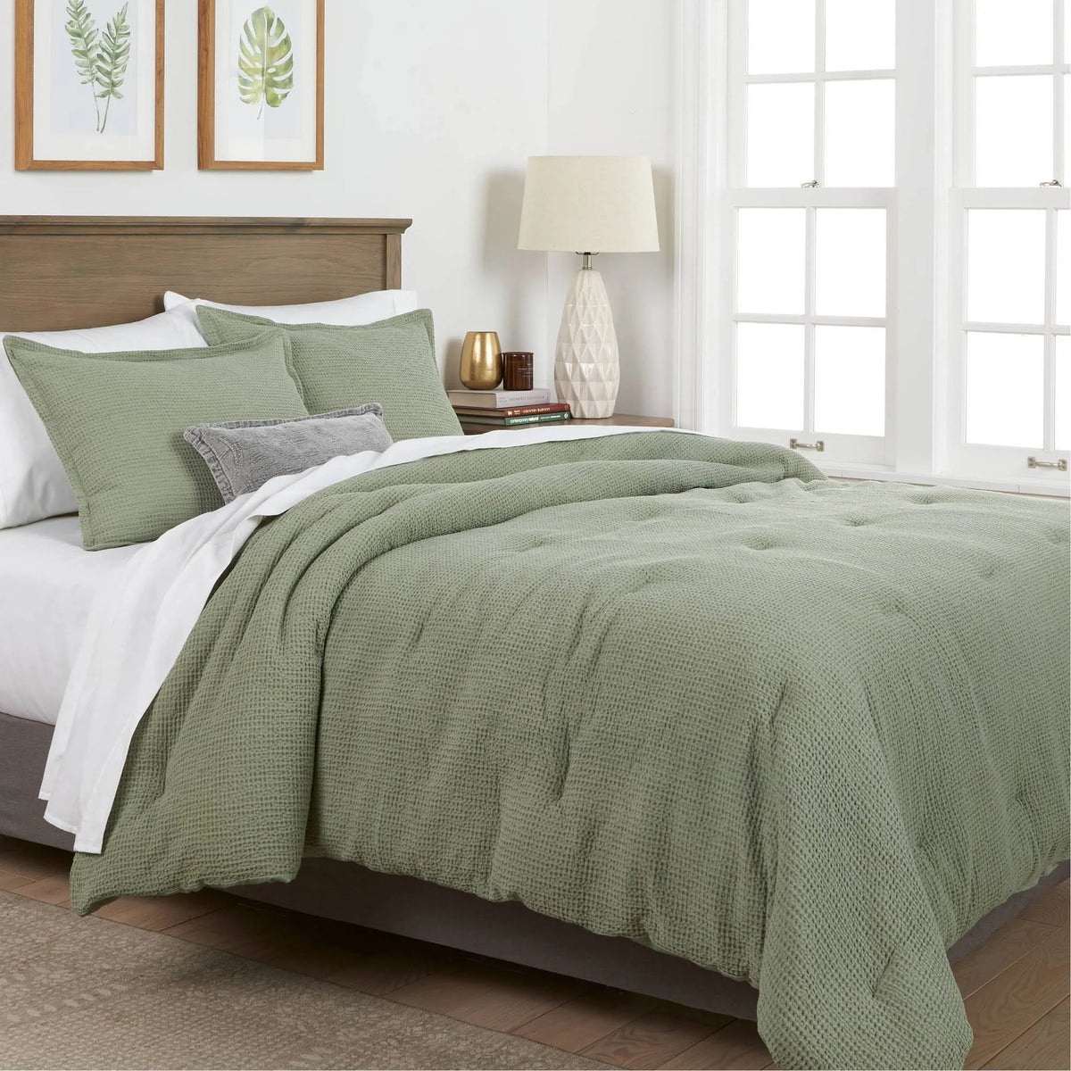 Sage Green Waffle Weave Comforter & Sham Set H216809
