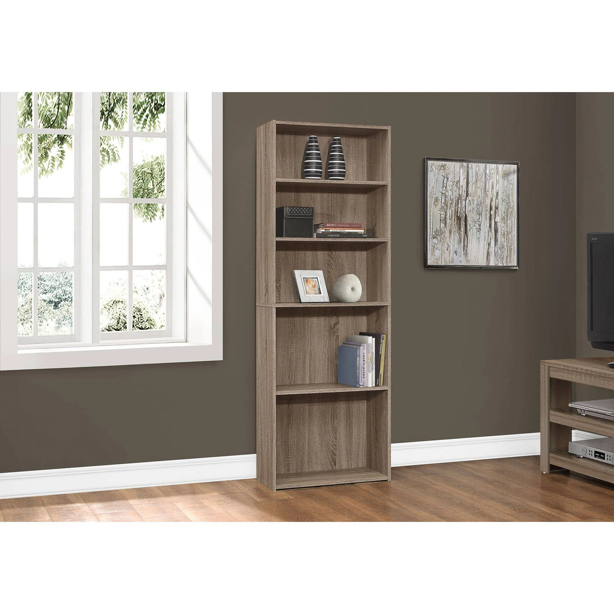 Taupe Brown 5 Shelves Rectangular Bookcase X7178