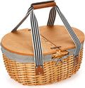 Wicker Picnic Basket Set for 2 with Double Wooden Lids & Handles and Cutlery Service Kits I493