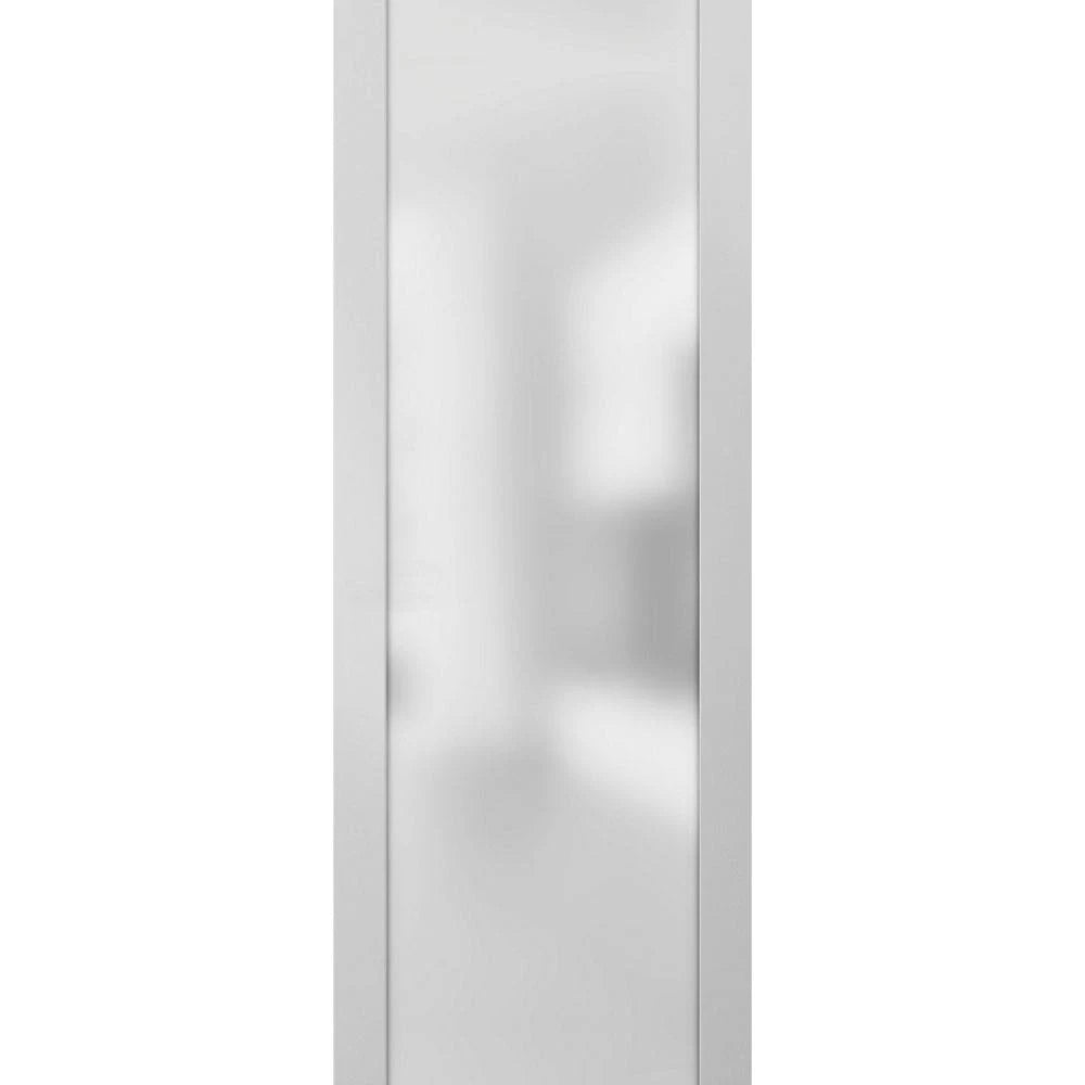 Slab Barn Door Panel Frosted Glass Lite White Silk 28x22 x 80x22 E9076