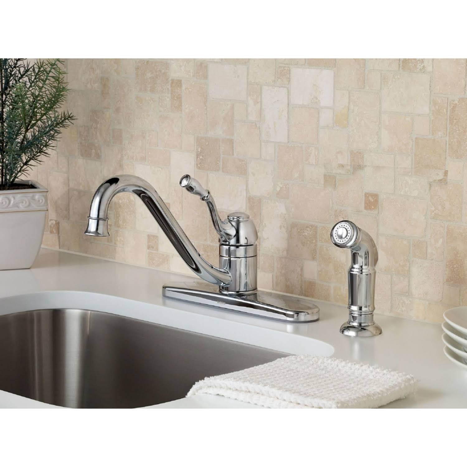 Chrome Single Handle Kitchen Faucet with Side Spray N72241