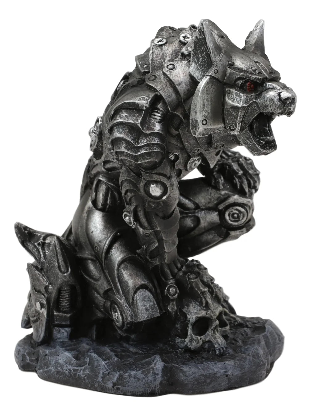 Steampunk Robotic Werewolf Crushing Skull Statue Figurine U179