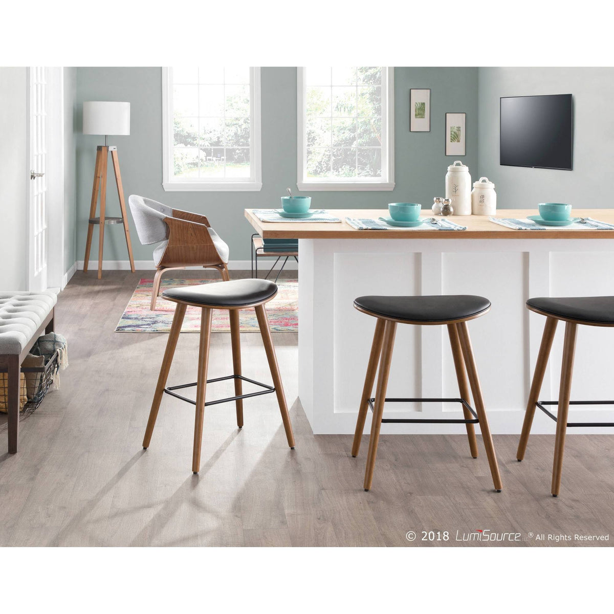 Saddle Walnut and Black Leather Counter Stool Set of 2 T890462
