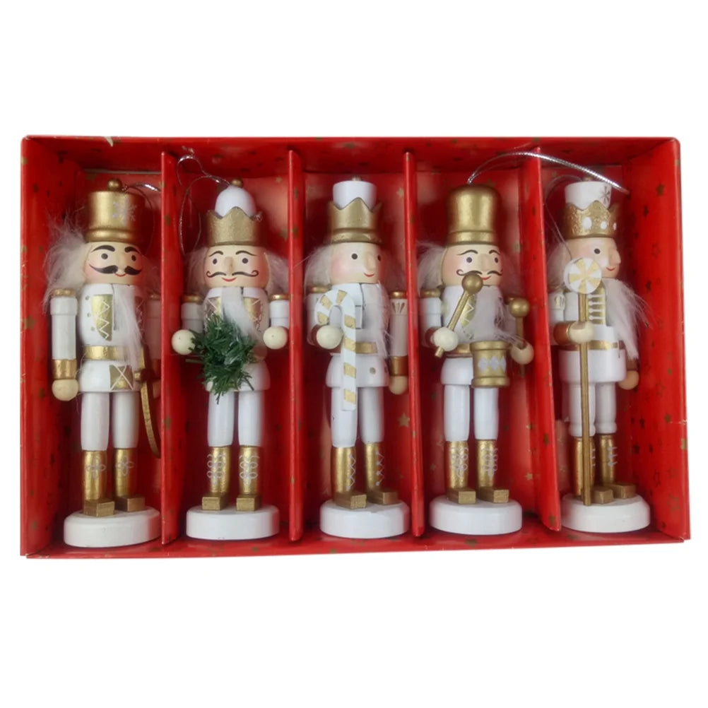 5pcs Christmas Wooden Nutcracker Doll Pendant Hanging Ornament R718403