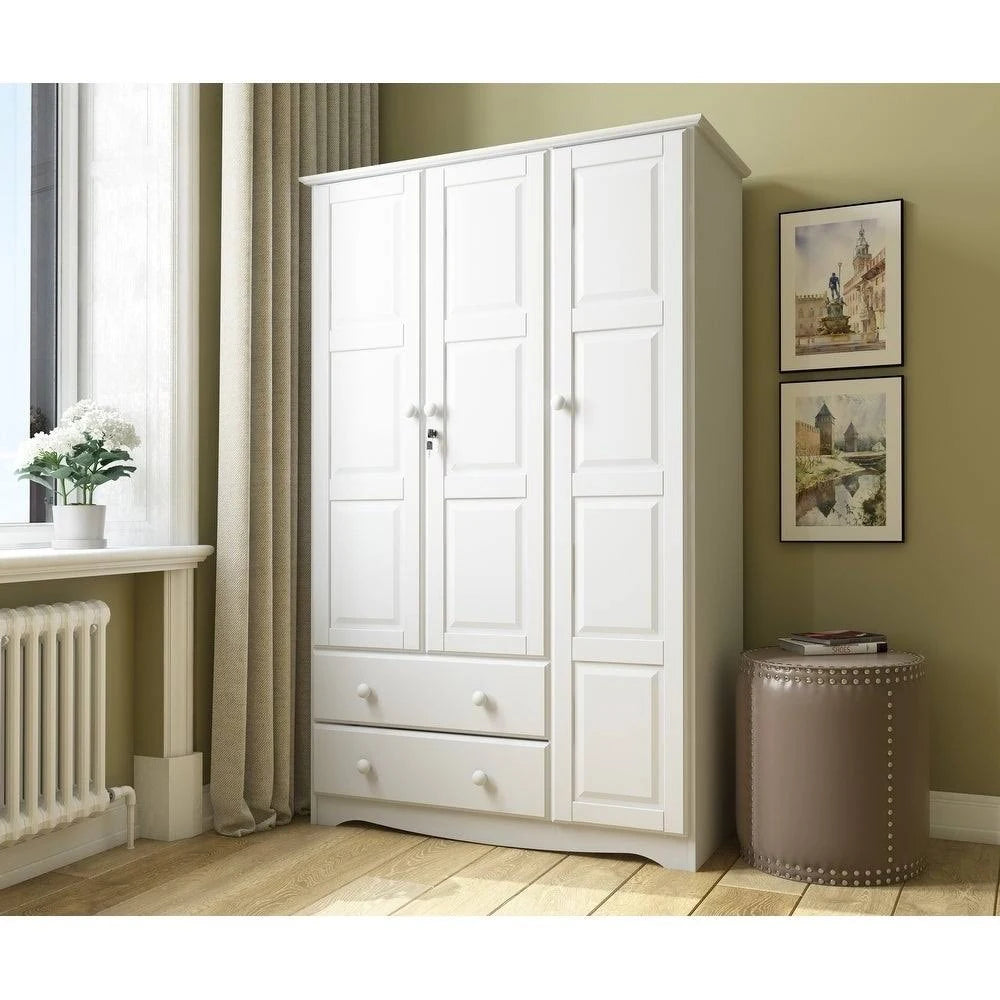 Solid Wood 3-Door Wardrobe with Lock F205131