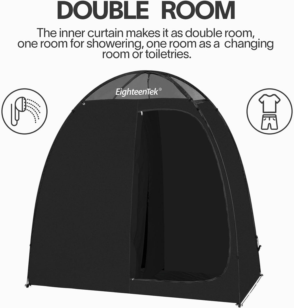 Camping Shower Tent Changing Room with Fixed Floor 2 Rooms and Doors Pop Up Privacy Shelter with Carry Bag 83"x43"x80" T820805