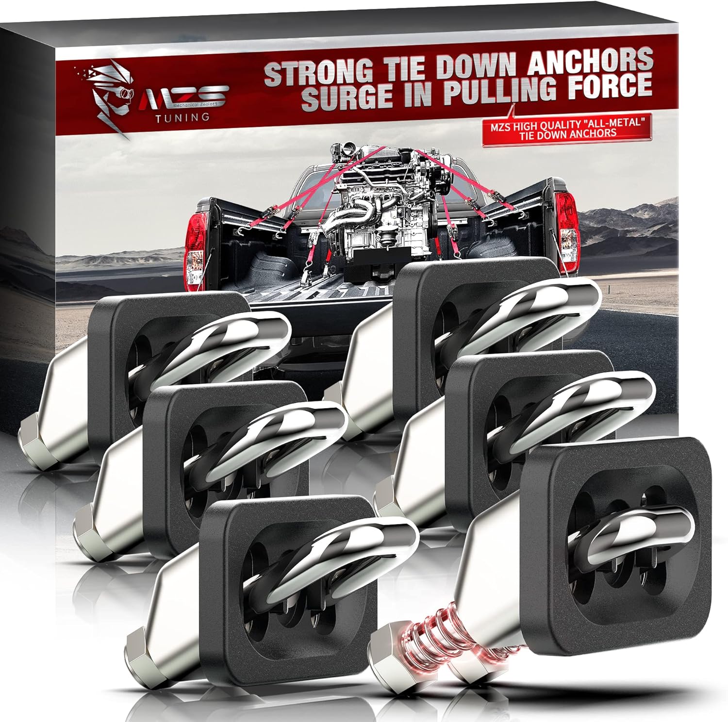 6 Pack All Metal Retractable D-Ring Tie Down Anchors V99193