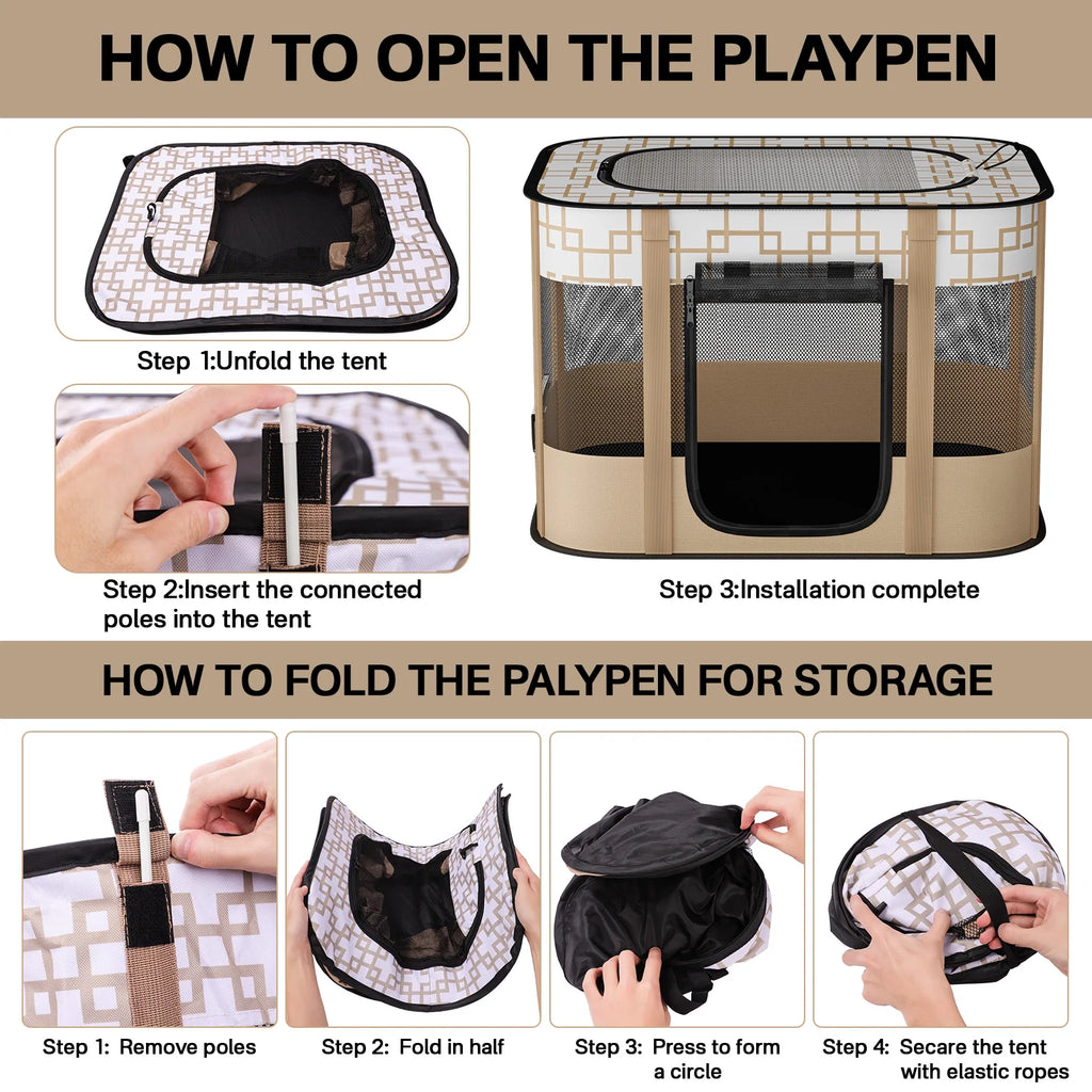 Foldable Pet Playpen with Removable Shade Cover Q2598