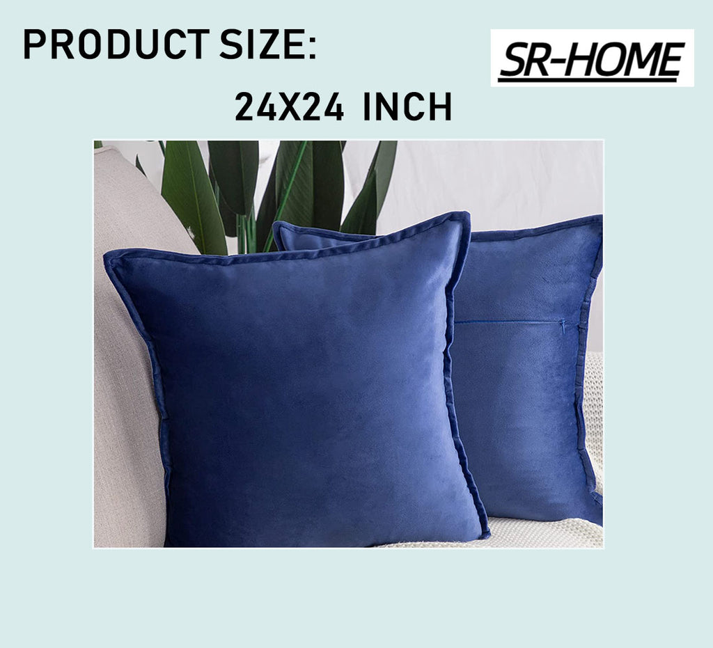 Set of 2 Velvet Decorative Throw Pillow Covers Square with Fringe Cushion Case J788