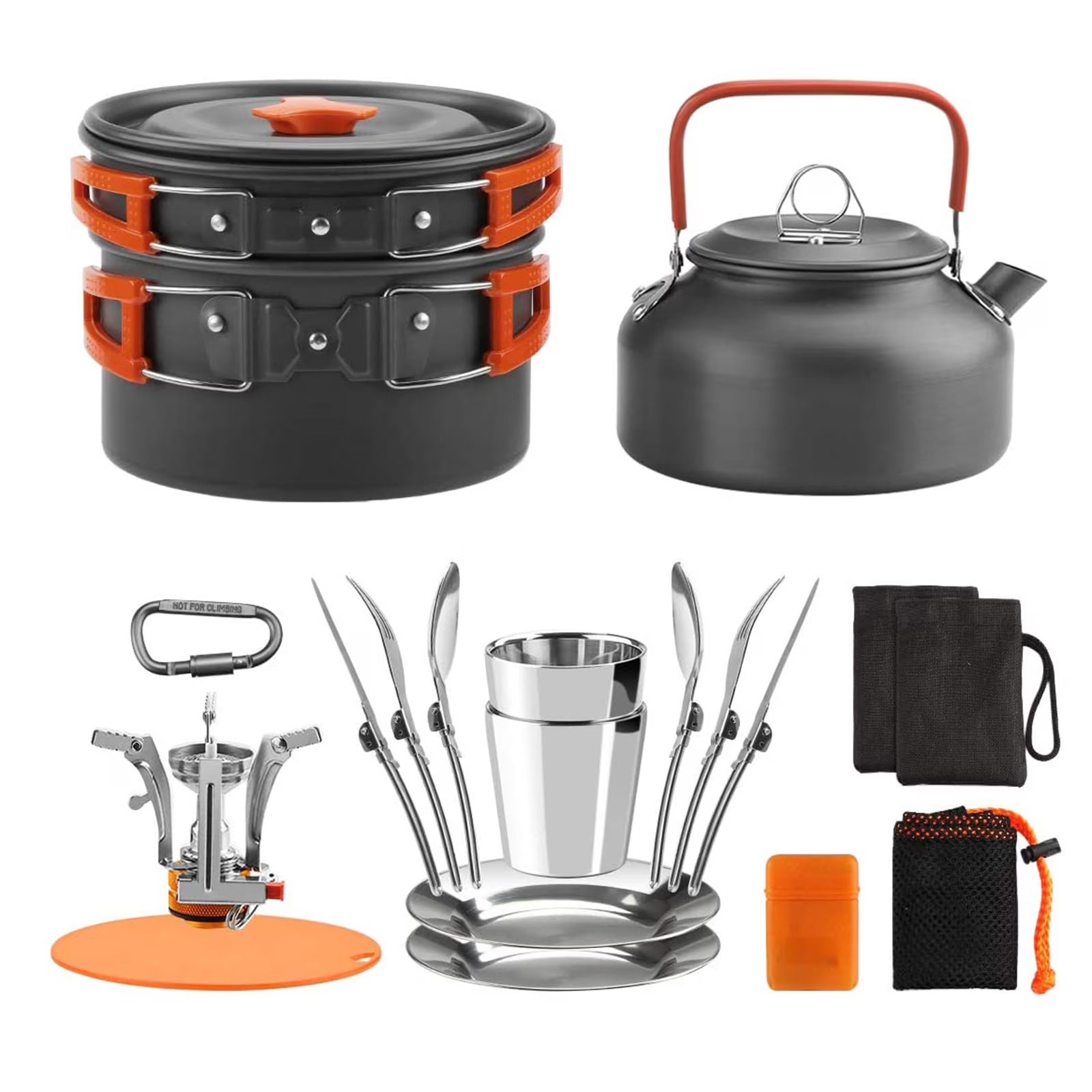 Festnight Outdoor Camping Cookware Mess Kit Pot Pan Kettle Cooking Set Tableware with Spoon Fork Cutter D385366