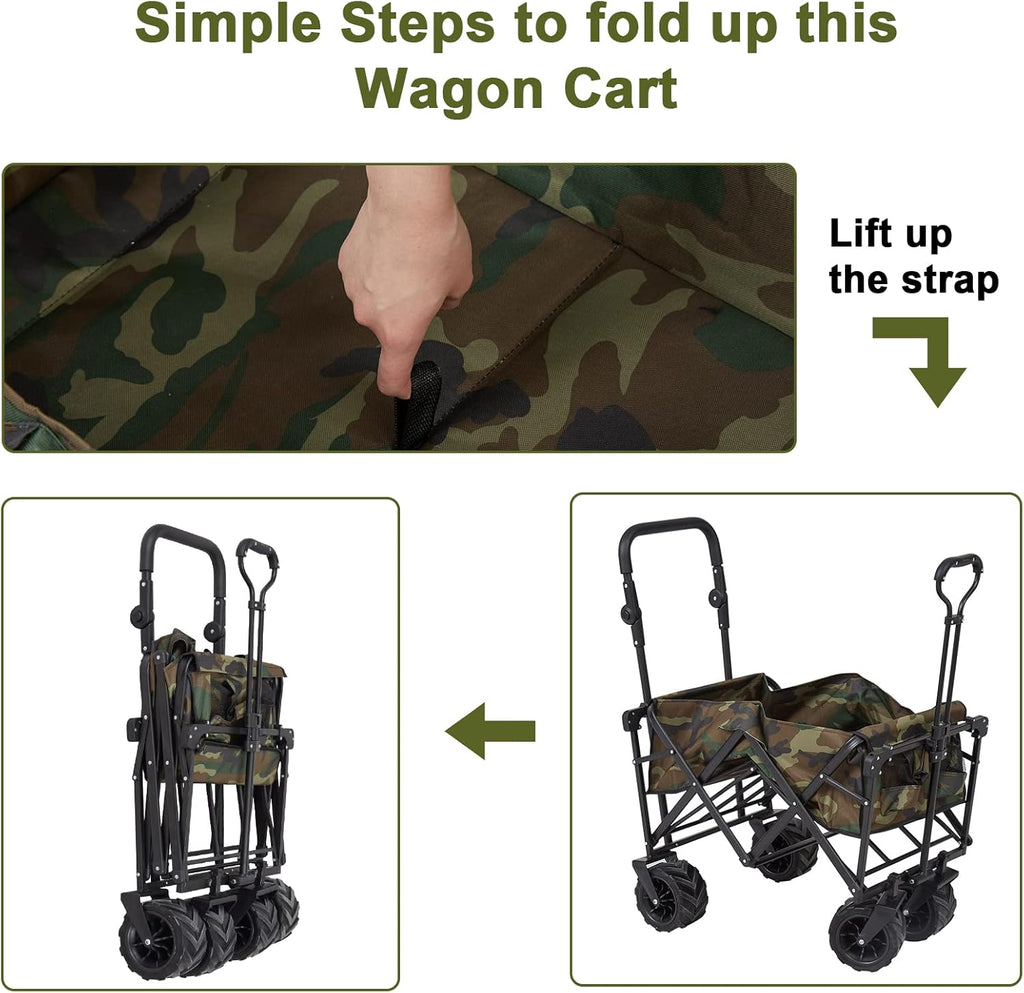 Camouflage Folding Utility Wagon Cart with Removable Canopy I920