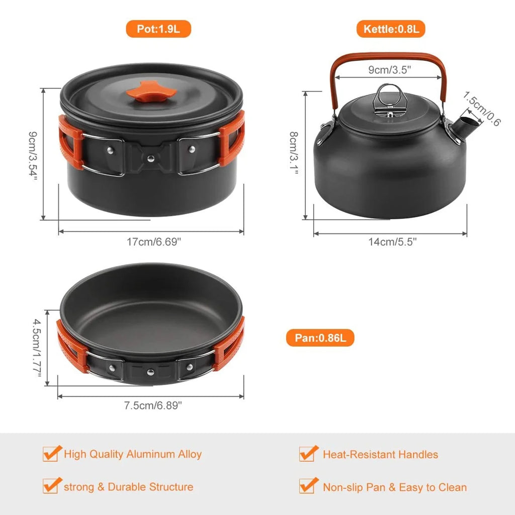 Festnight Outdoor Camping Cookware Mess Kit Pot Pan Kettle Cooking Set Tableware with Spoon Fork Cutter D385366