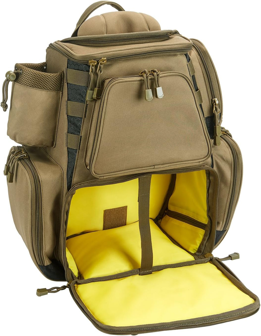 Khaki Black Camouflage Waterproof Fishing Tackle Backpack with Rain Cover F863