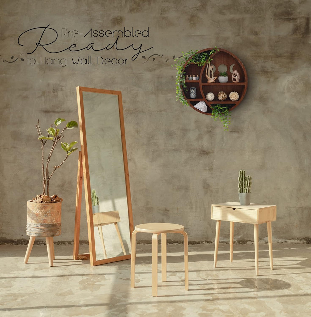 Brown 17 inch x 17 inch x 3.4 inch Wooden Moon Shelf L6639