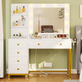 White Vanity Desk with Mirror, LED Lights, 5 Drawers and 3 Storage Shelves R2471